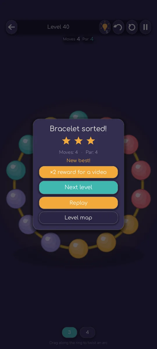 Victory screen with three stars